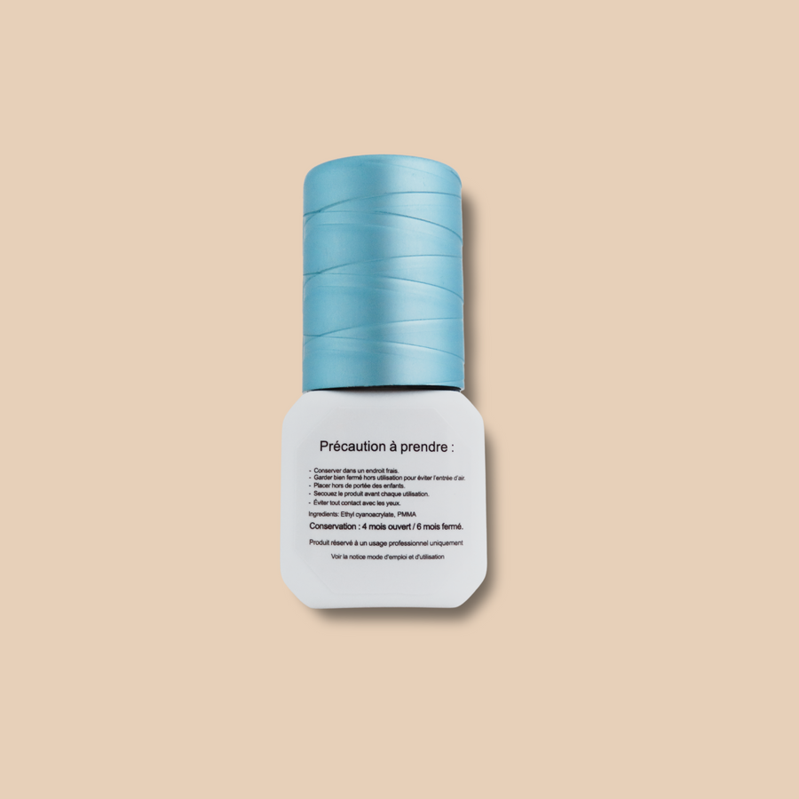 Colle transparente pour extensions de cils, séchage rapide 1 seconde, idéale pour cils marrons et colorés.